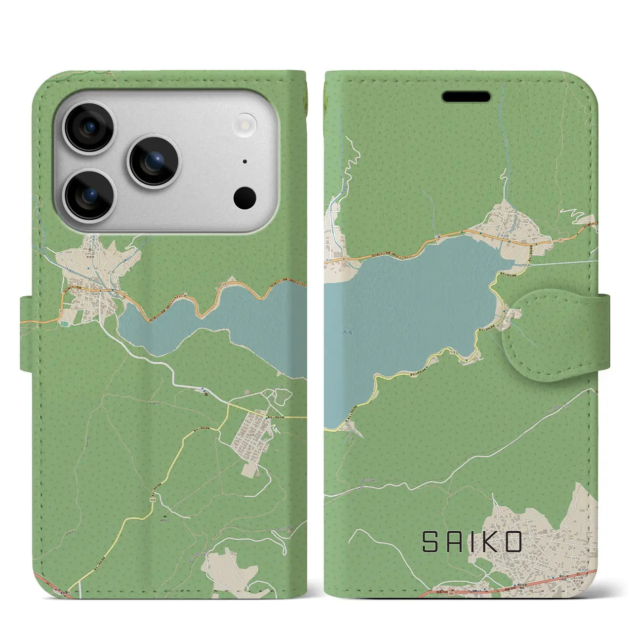 【西湖(山梨県)】地図柄iPhoneケース(手帳タイプ)