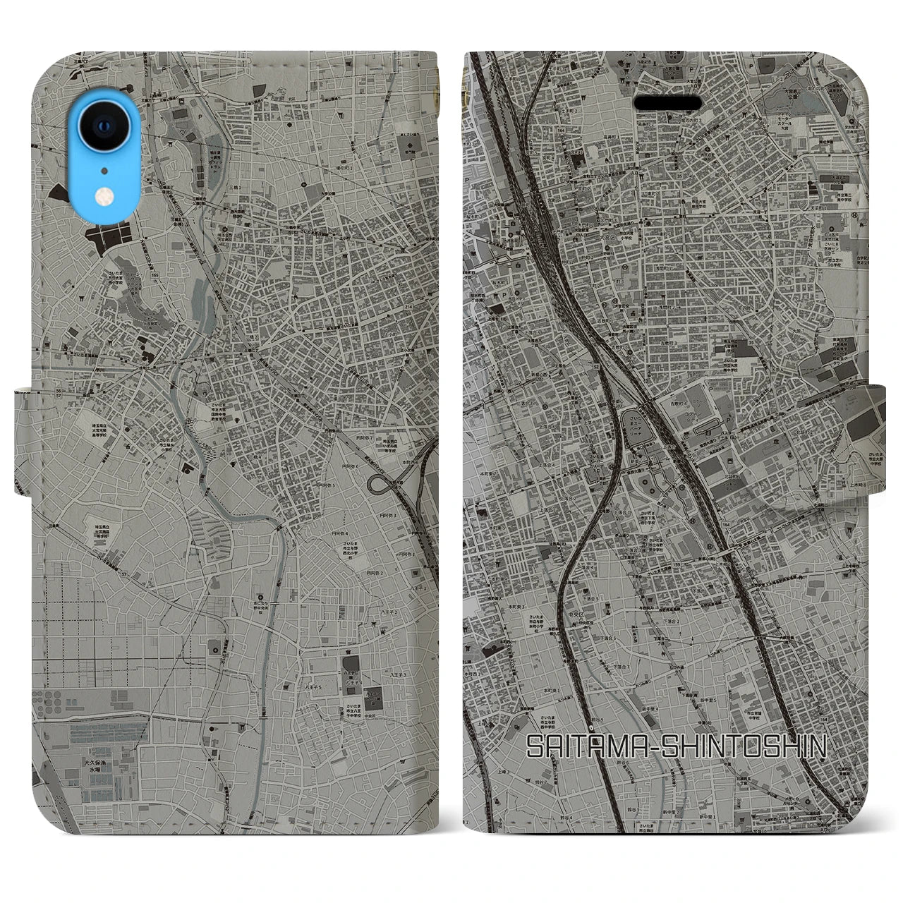 【さいたま新都心(埼玉県)】地図柄iPhoneケース(手帳タイプ)モノトーン・iPhone XR 用