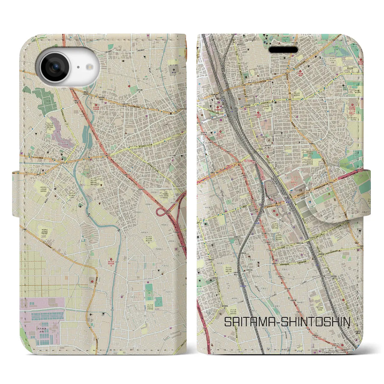【さいたま新都心(埼玉県)】地図柄iPhoneケース(手帳タイプ)