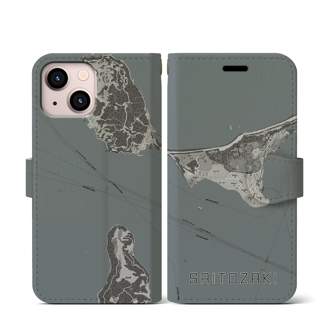 【西戸崎(福岡県)】地図柄iPhoneケース(手帳タイプ)