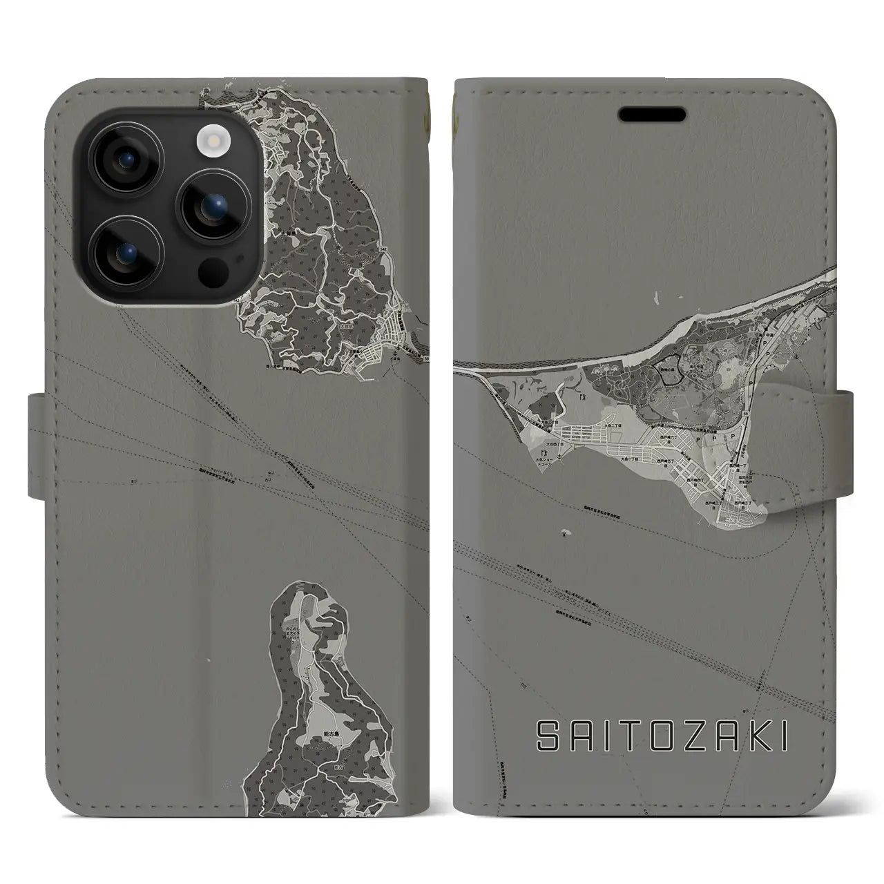 【西戸崎(福岡県)】地図柄iPhoneケース(手帳タイプ)モノトーン・iPhone 16 用