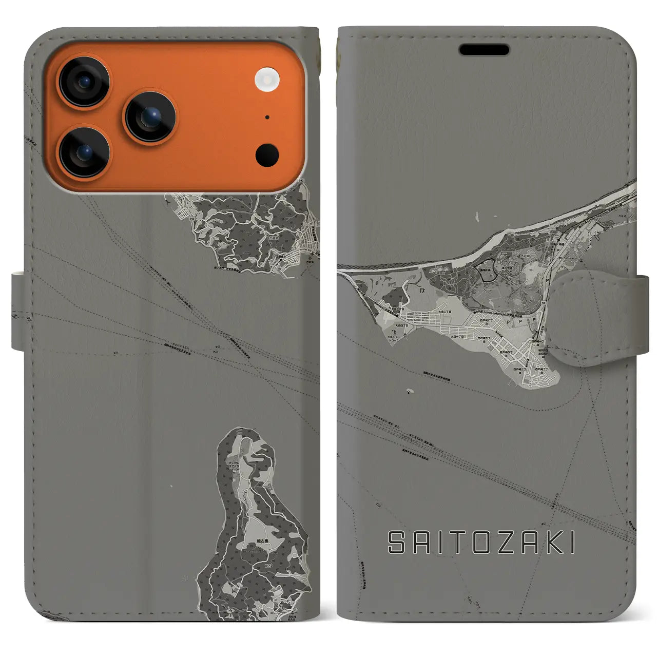 【西戸崎(福岡県)】地図柄iPhoneケース(手帳タイプ)