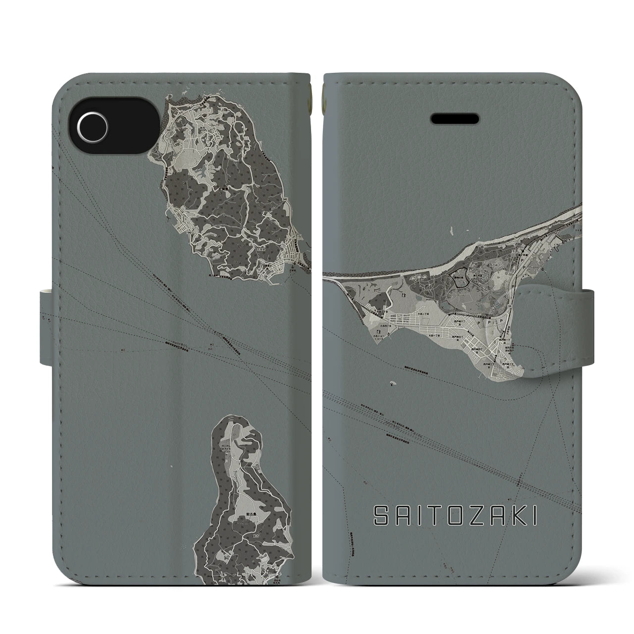 【西戸崎(福岡県)】地図柄iPhoneケース(手帳タイプ)