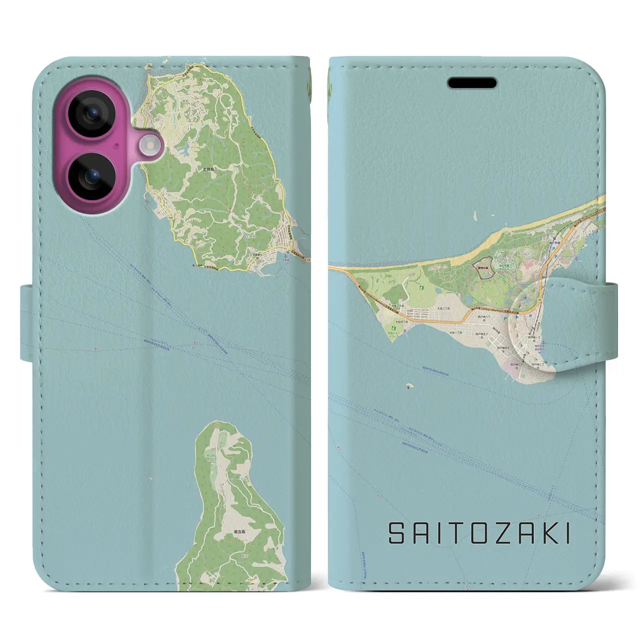 【西戸崎(福岡県)】地図柄iPhoneケース(手帳タイプ)ナチュラル・iPhone 16 Pro 用