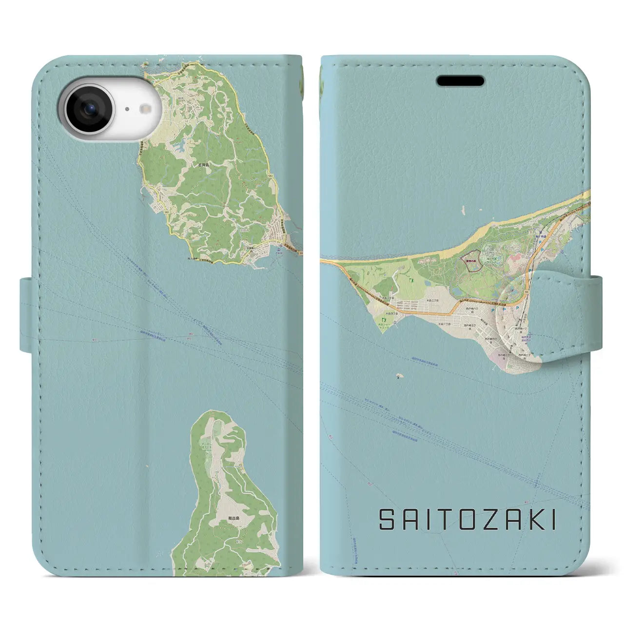 【西戸崎(福岡県)】地図柄iPhoneケース(手帳タイプ)