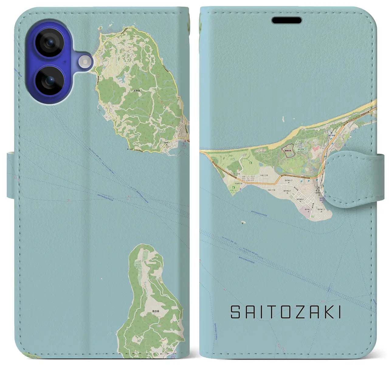 【西戸崎(福岡県)】地図柄iPhoneケース(手帳タイプ)ナチュラル・iPhone 16 Pro Max 用