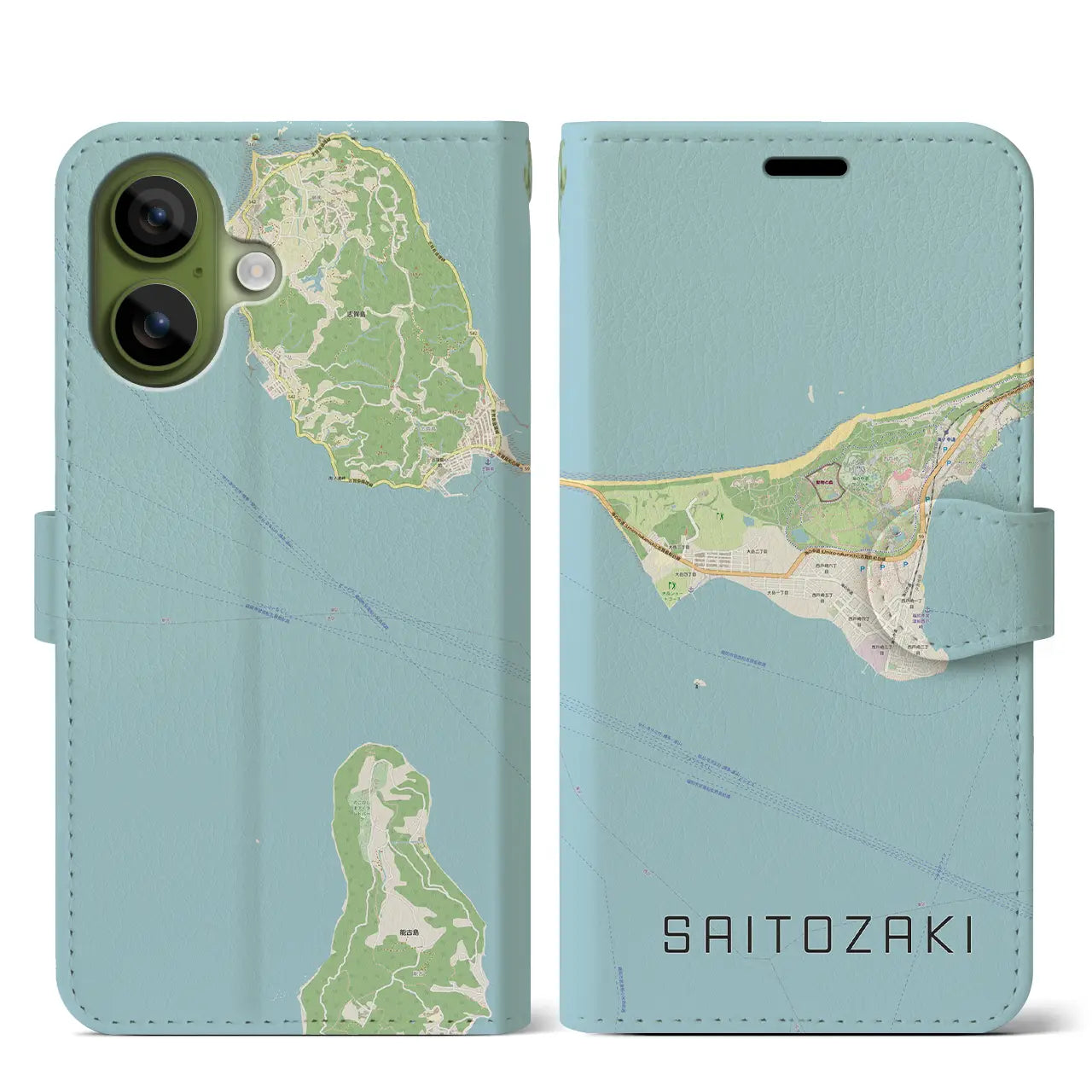 【西戸崎(福岡県)】地図柄iPhoneケース(手帳タイプ)モノトーン・iPhone 17 Pro Max 用