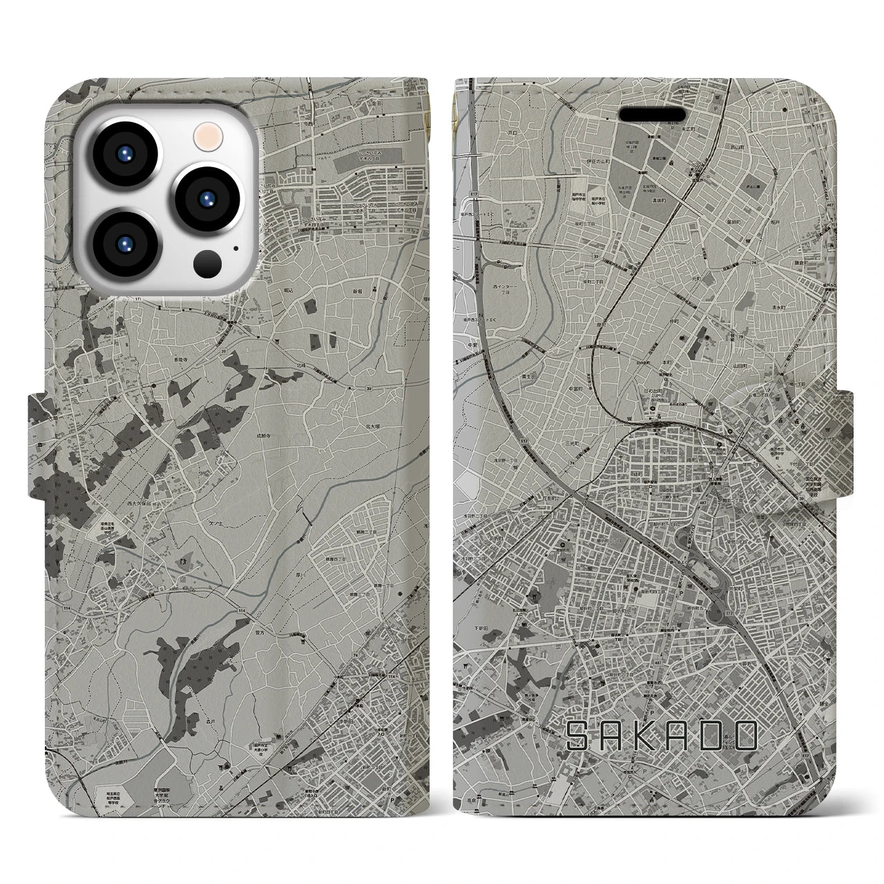 【坂戸(埼玉県)】地図柄iPhoneケース(手帳タイプ)