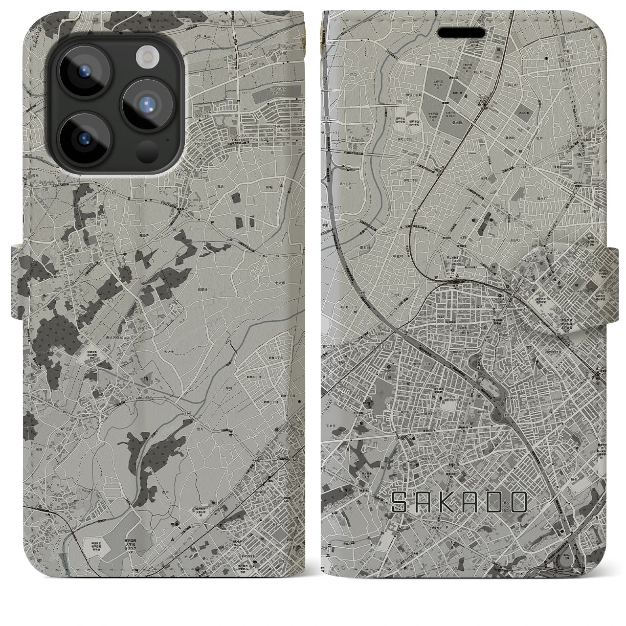 【坂戸(埼玉県)】地図柄iPhoneケース(手帳タイプ)