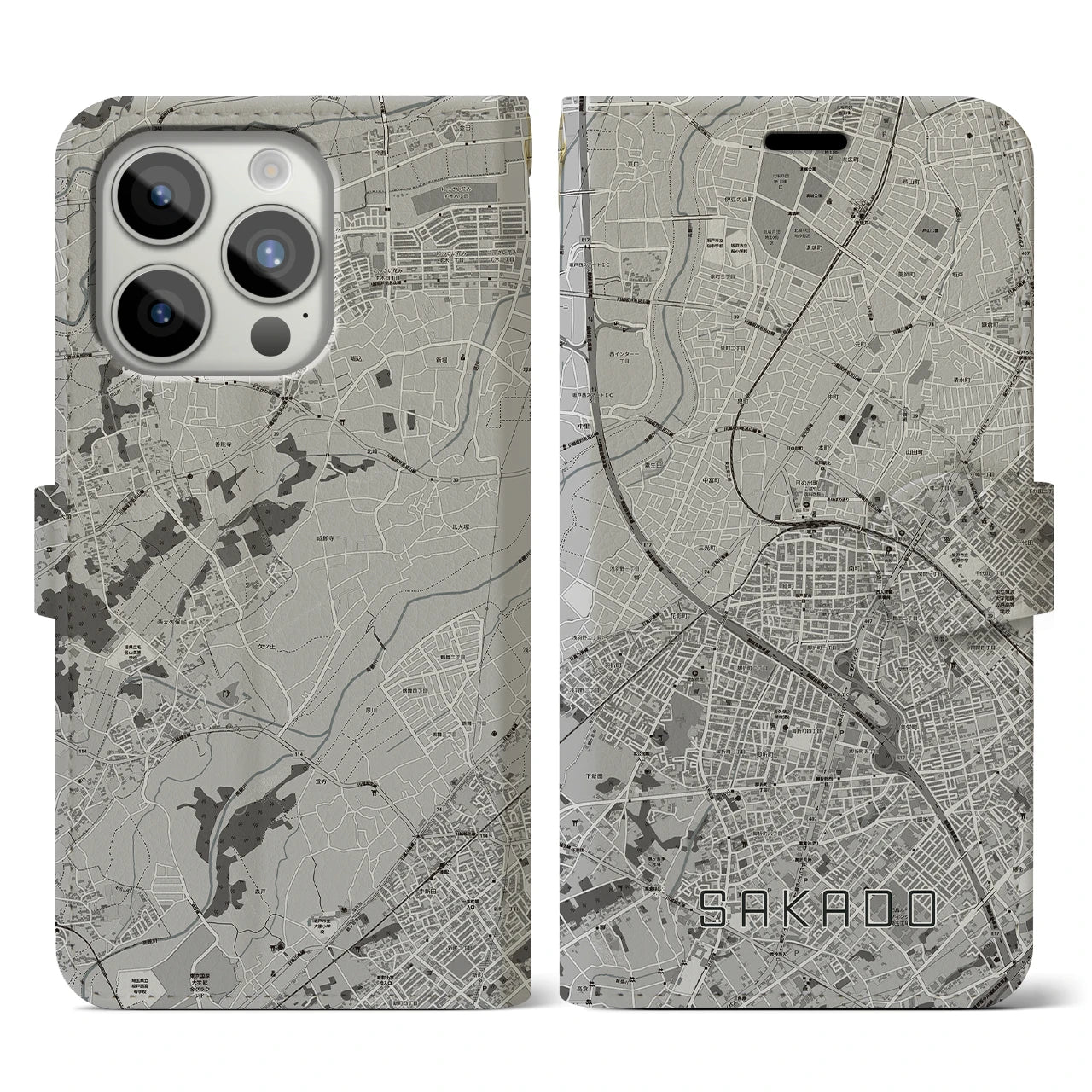 【坂戸(埼玉県)】地図柄iPhoneケース(手帳タイプ)