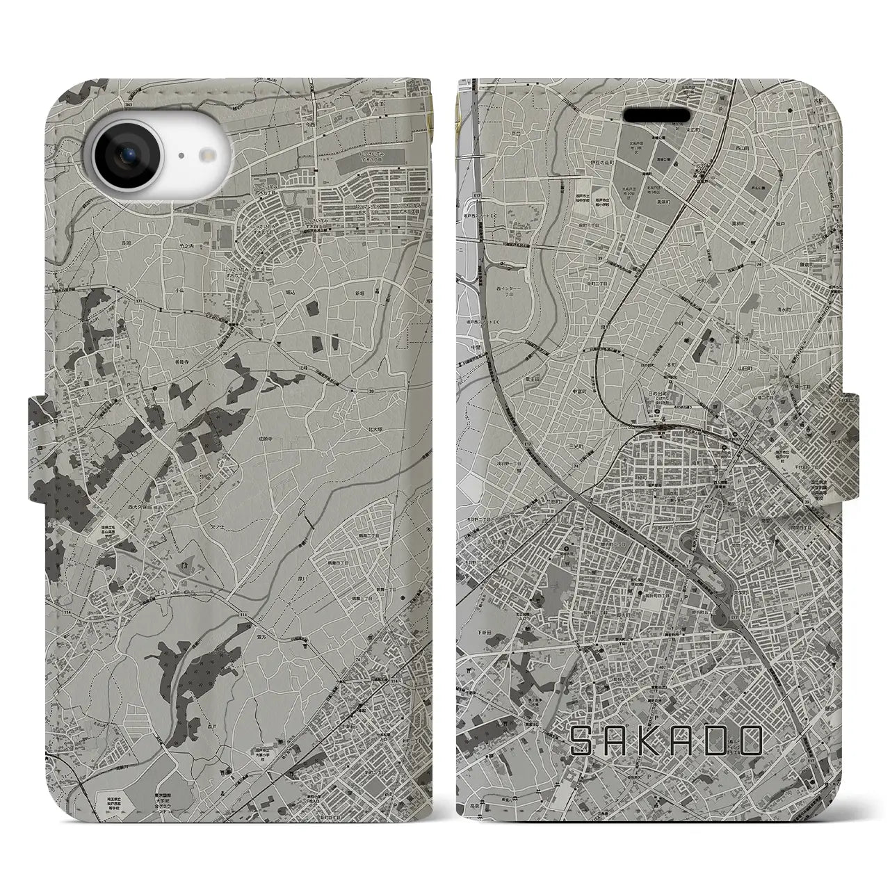 【坂戸(埼玉県)】地図柄iPhoneケース(手帳タイプ)