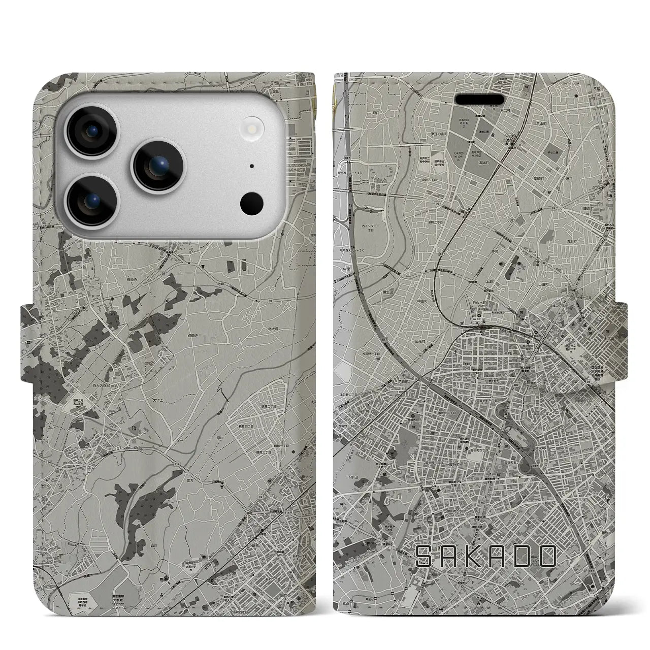 【坂戸(埼玉県)】地図柄iPhoneケース(手帳タイプ)