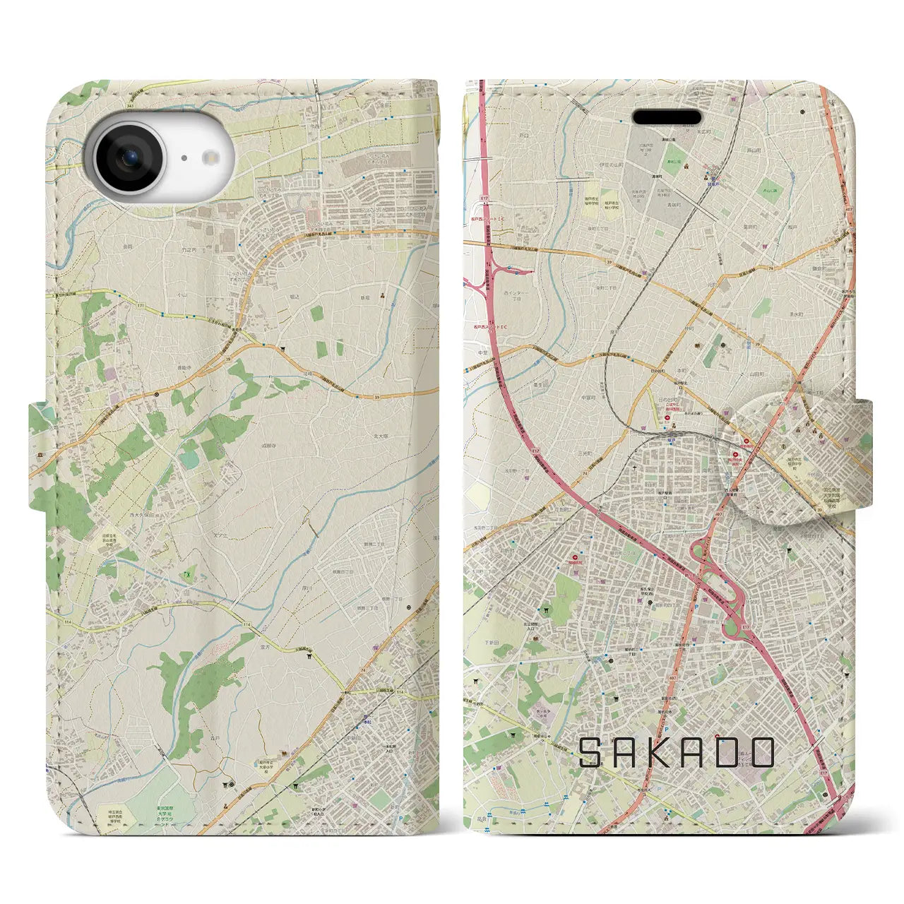 【坂戸(埼玉県)】地図柄iPhoneケース(手帳タイプ)