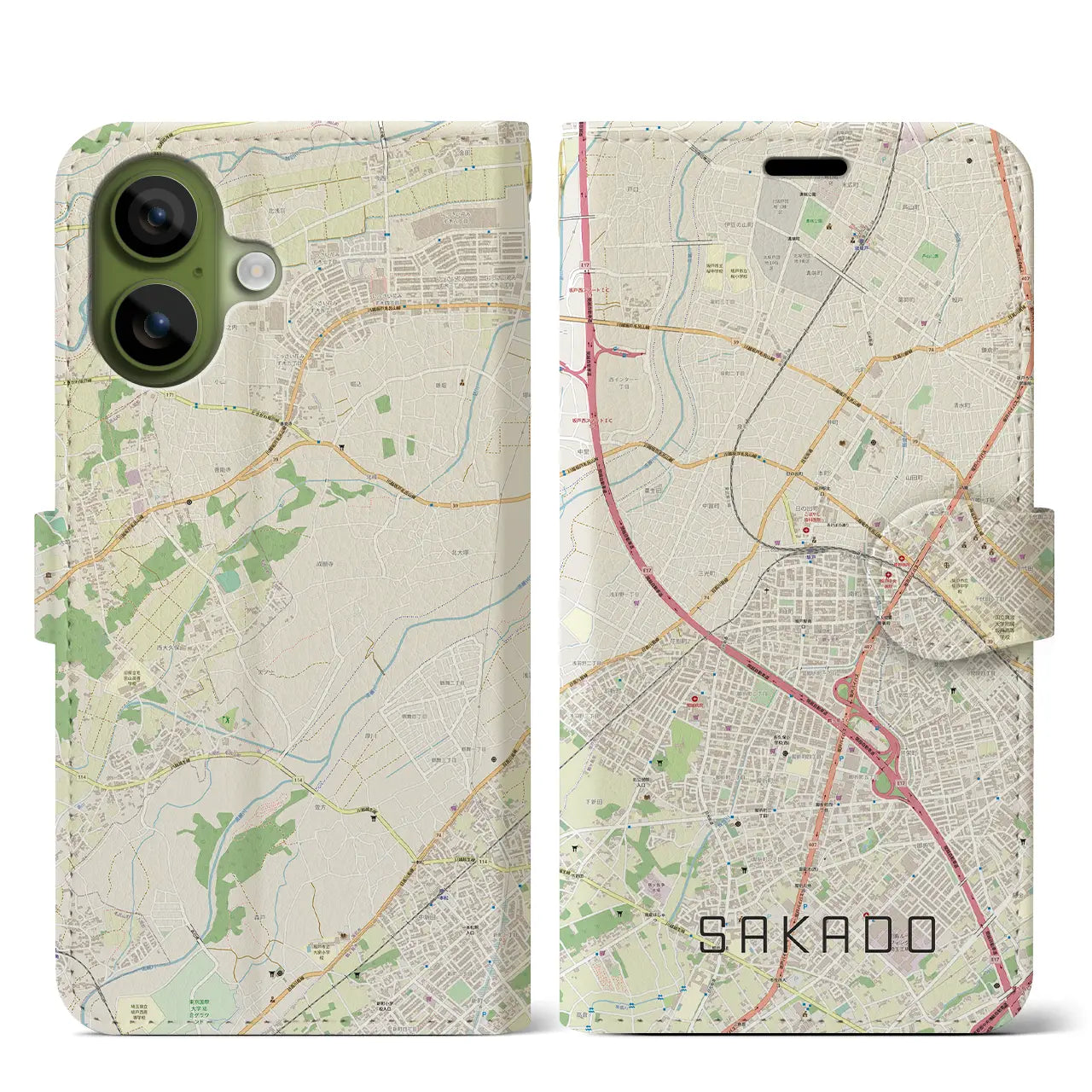 【坂戸(埼玉県)】地図柄iPhoneケース(手帳タイプ)