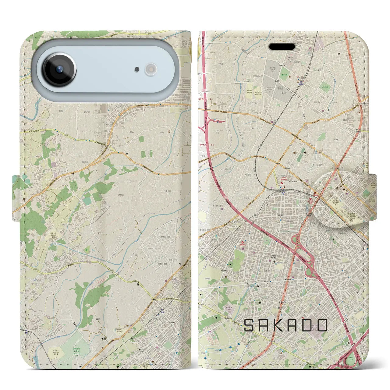 【坂戸(埼玉県)】地図柄iPhoneケース(手帳タイプ)