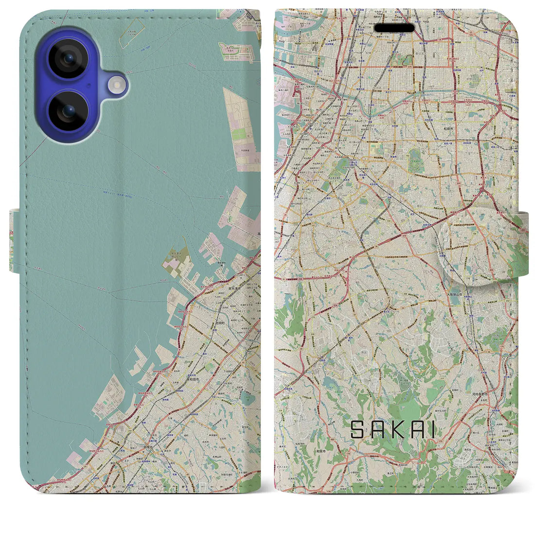 【堺2(大阪府)】地図柄iPhoneケース(手帳タイプ)ナチュラル・iPhone 16 Pro Max 用