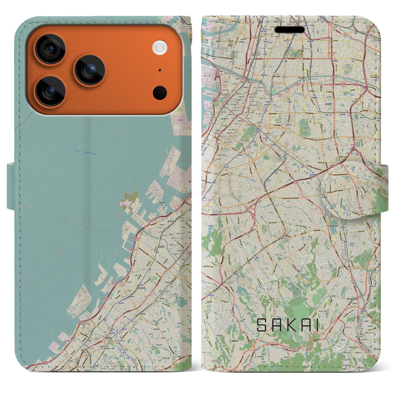 【堺2(大阪府)】地図柄iPhoneケース(手帳タイプ)