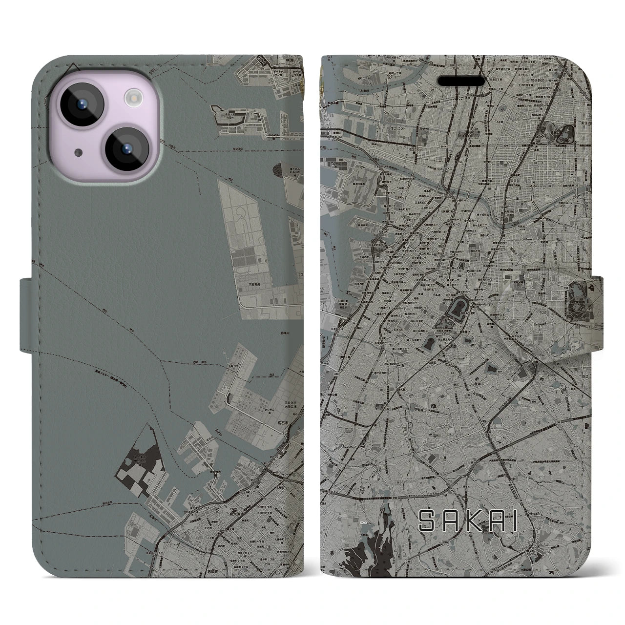 【堺(大阪府)】地図柄iPhoneケース(手帳タイプ)