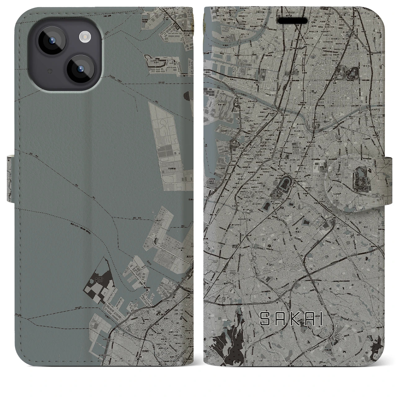 【堺(大阪府)】地図柄iPhoneケース(手帳タイプ)