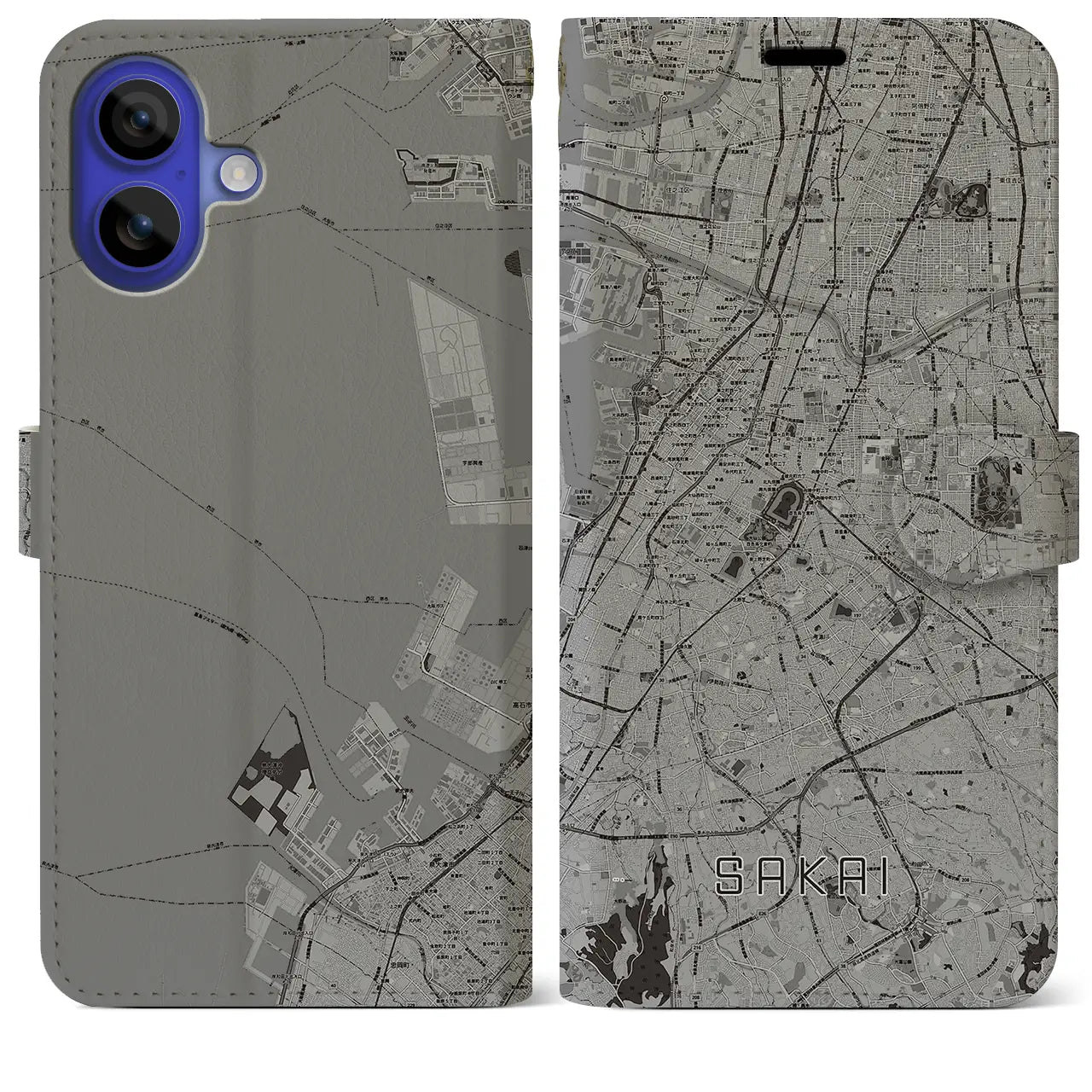 【堺(大阪府)】地図柄iPhoneケース(手帳タイプ)