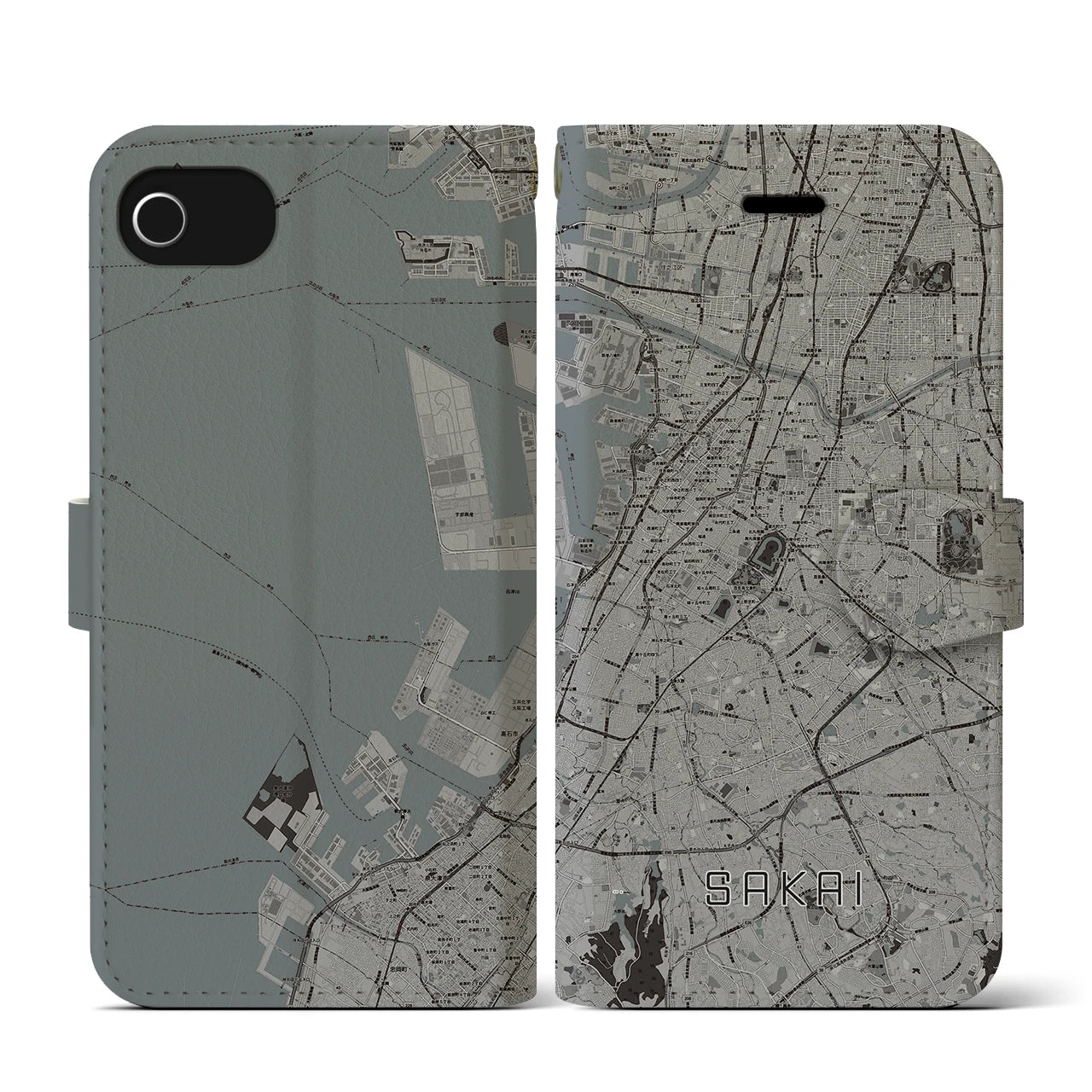 【堺(大阪府)】地図柄iPhoneケース(手帳タイプ)