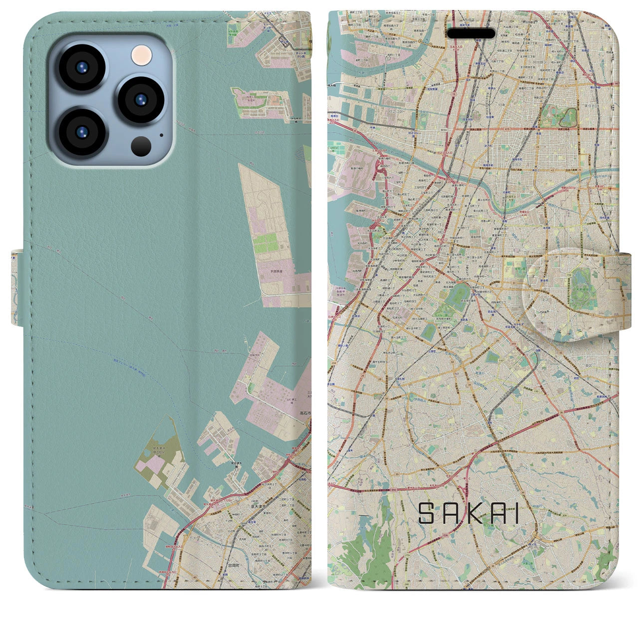 【堺(大阪府)】地図柄iPhoneケース(手帳タイプ)