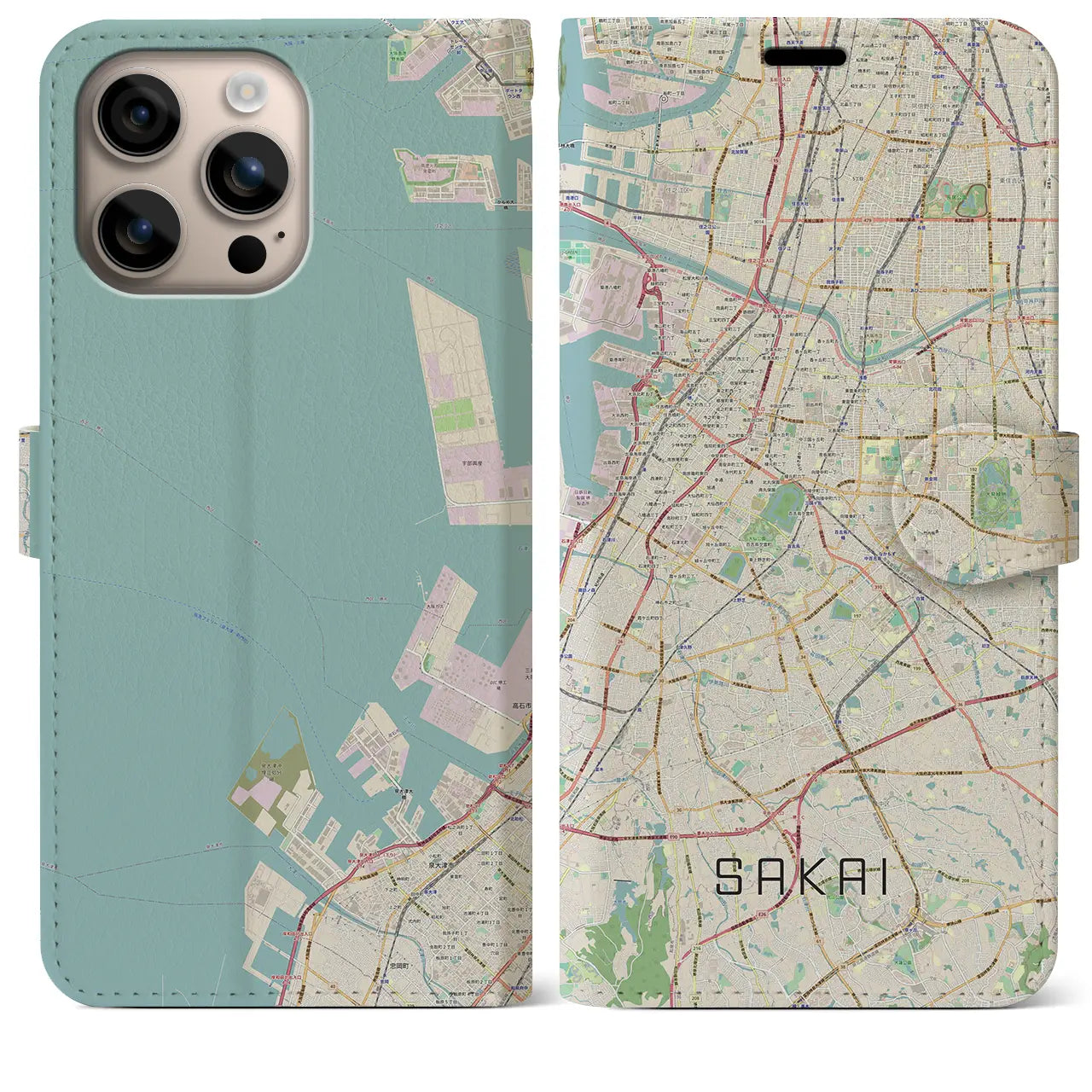 【堺(大阪府)】地図柄iPhoneケース(手帳タイプ)ナチュラル・iPhone 16 Plus 用
