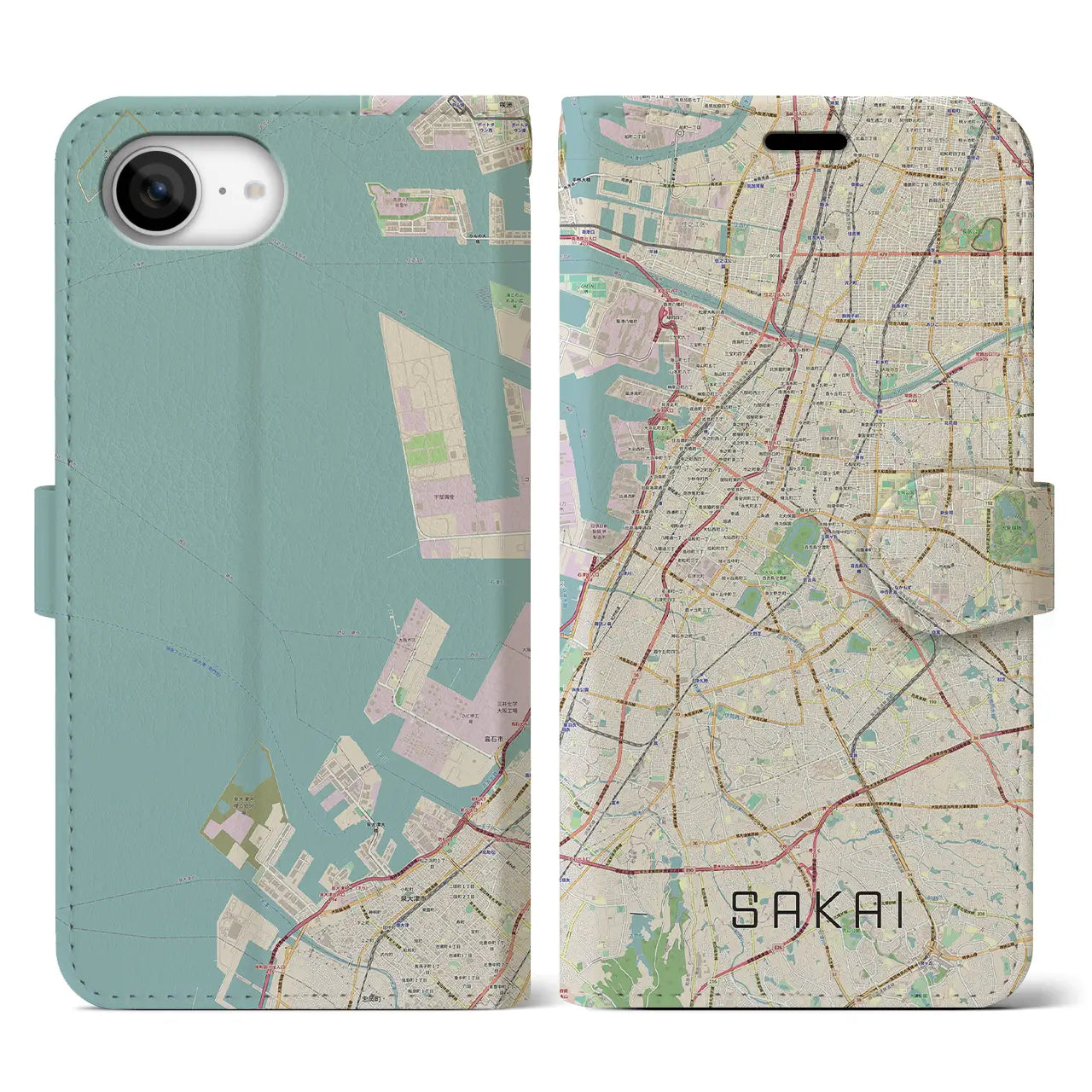 【堺(大阪府)】地図柄iPhoneケース(手帳タイプ)