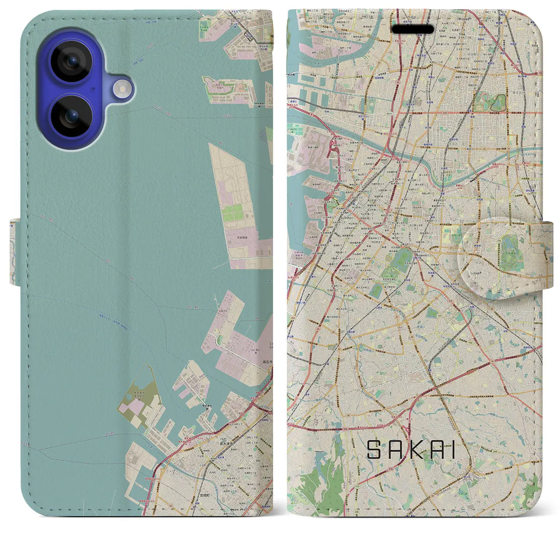 【堺(大阪府)】地図柄iPhoneケース(手帳タイプ)ナチュラル・iPhone 16 Pro Max 用