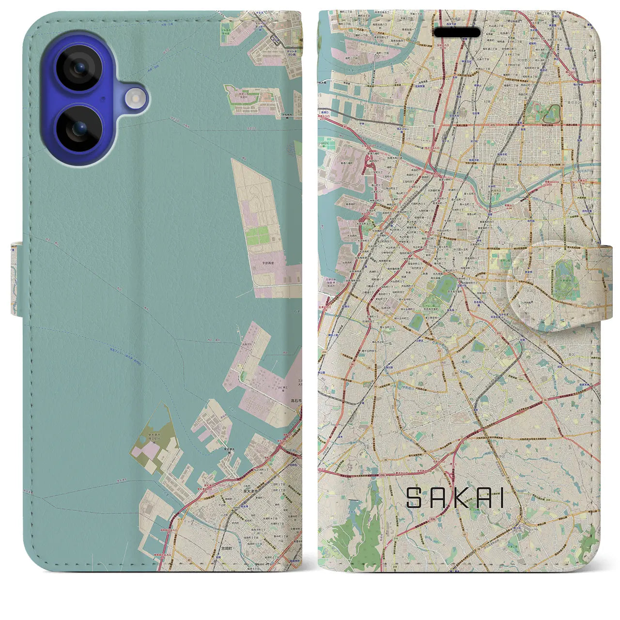 【堺(大阪府)】地図柄iPhoneケース(手帳タイプ)