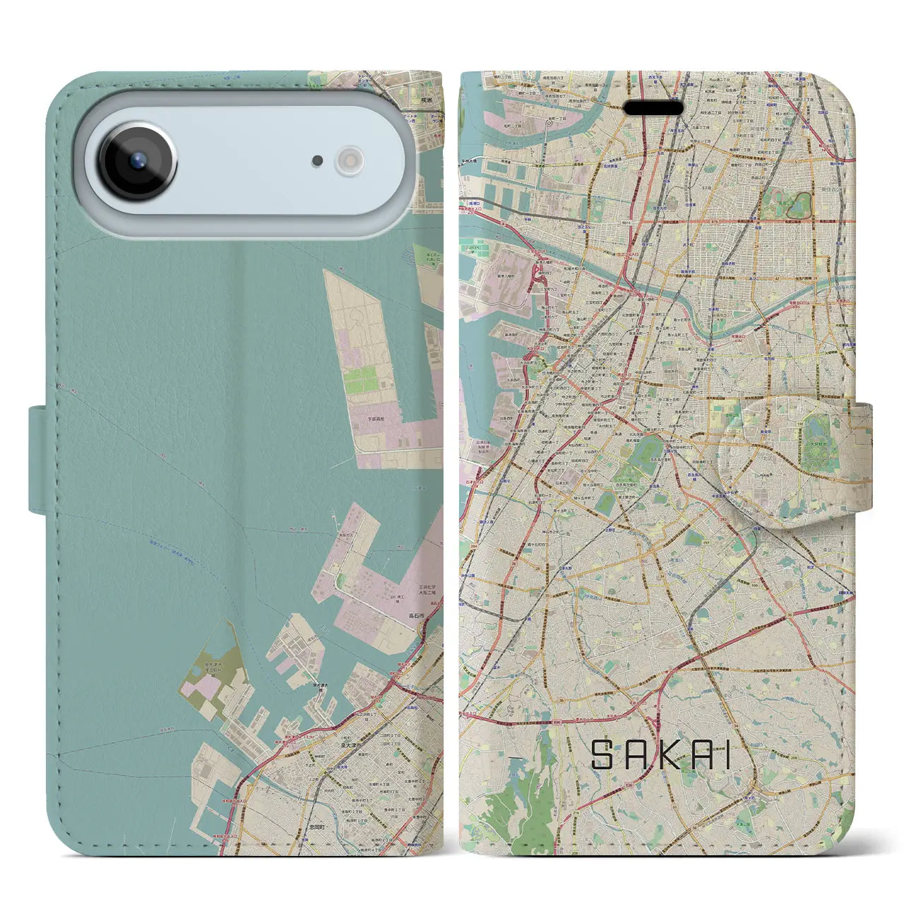 【堺(大阪府)】地図柄iPhoneケース(手帳タイプ)モノトーン・iPhone 17 Pro Max 用