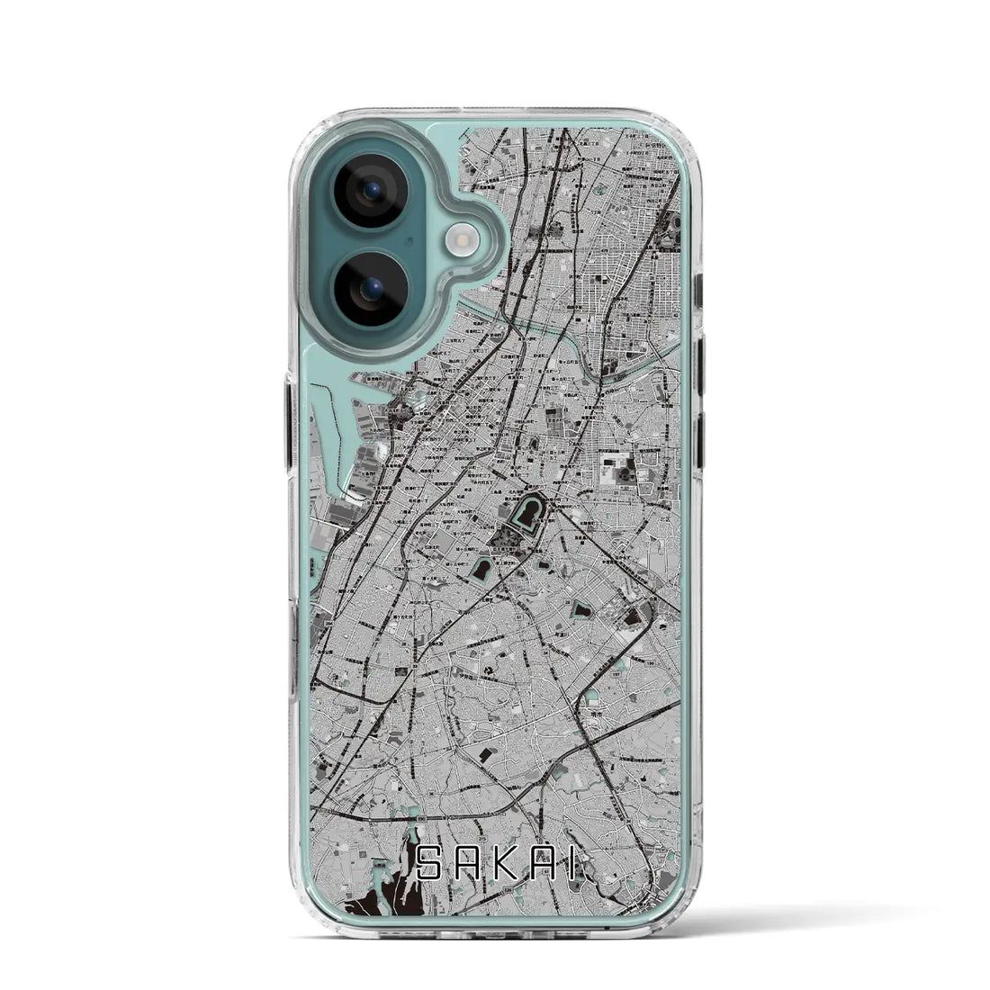 【堺(大阪府)】地図柄iPhoneケース(MagSafeタイプ)モノトーン・iPhone 16 Pro 用