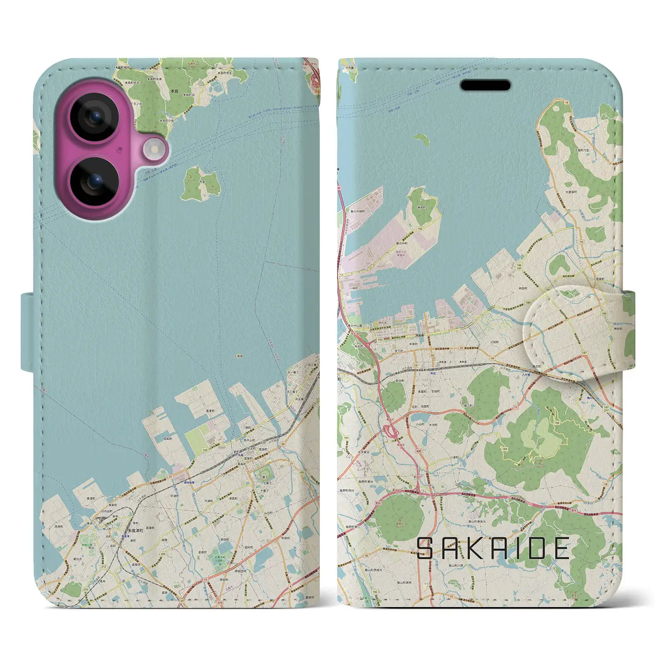 【坂出(香川県)】地図柄iPhoneケース(手帳タイプ)ナチュラル・iPhone 16 Pro 用
