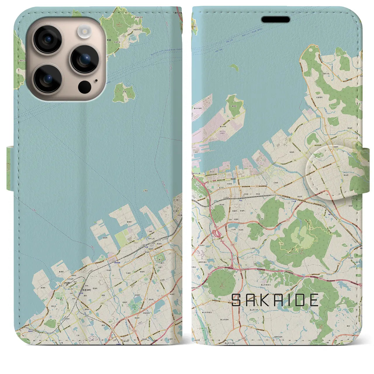 【坂出(香川県)】地図柄iPhoneケース(手帳タイプ)ナチュラル・iPhone 16 Plus 用