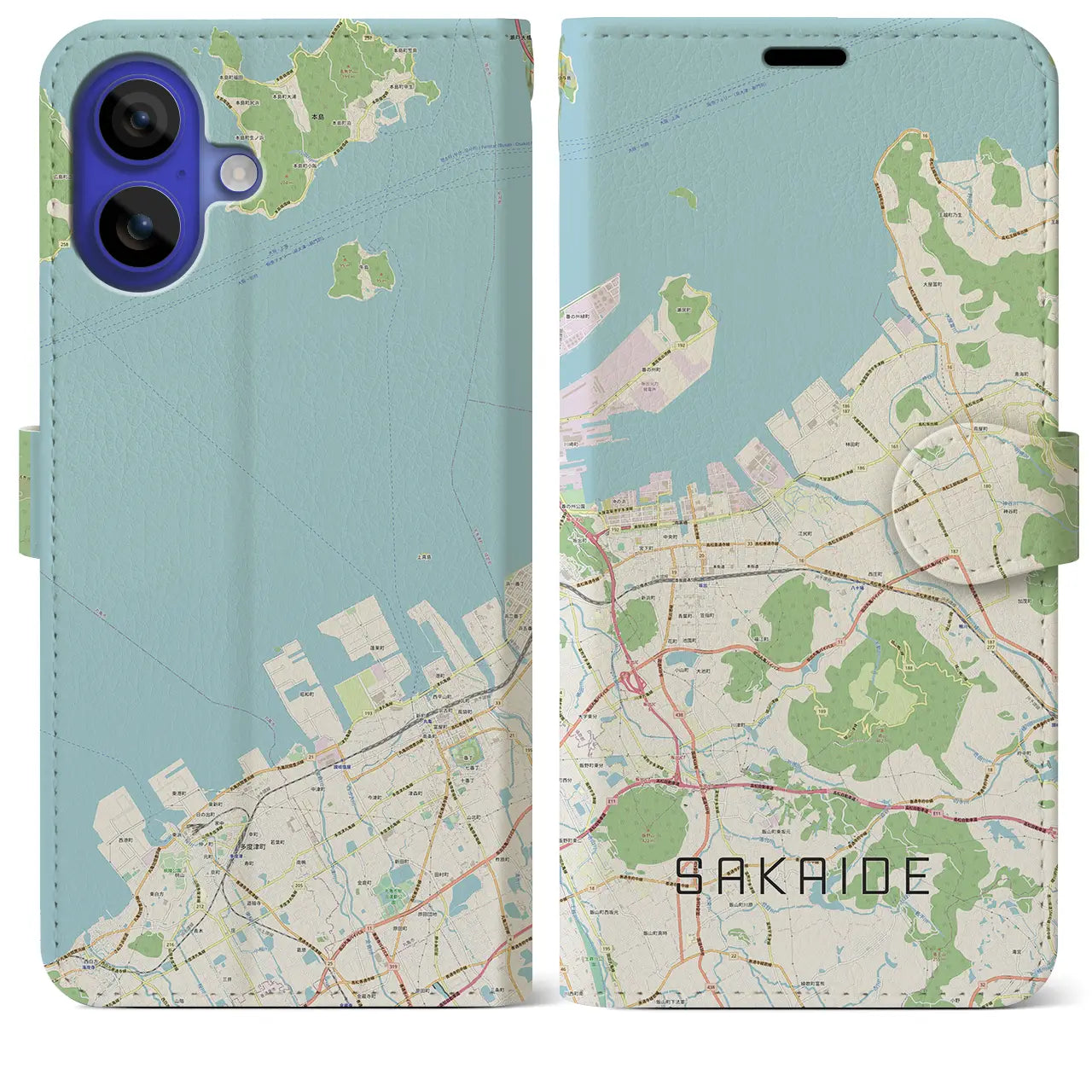 【坂出(香川県)】地図柄iPhoneケース(手帳タイプ)ナチュラル・iPhone 16 Pro Max 用