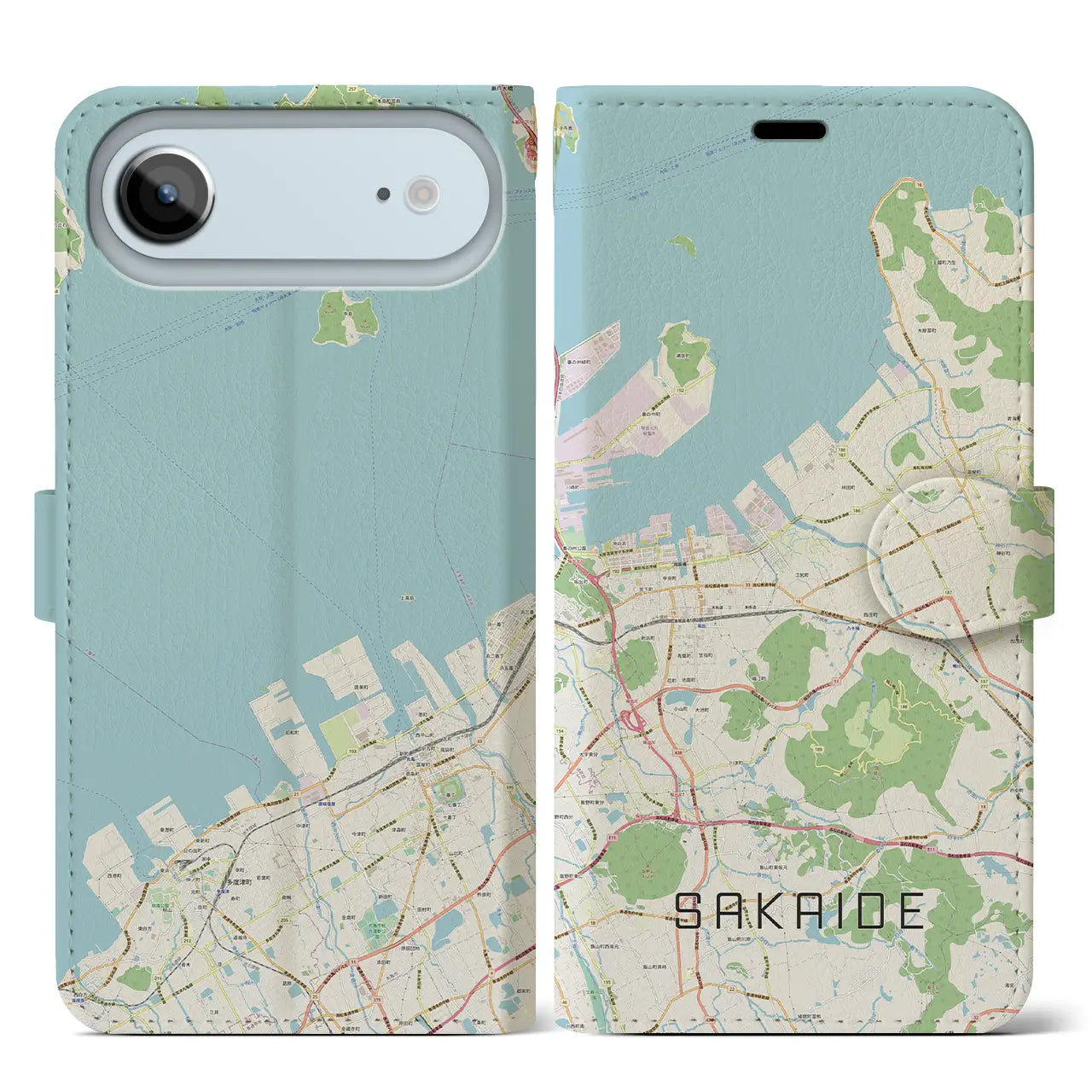 【坂出(香川県)】地図柄iPhoneケース(手帳タイプ)モノトーン・iPhone 17 Pro Max 用