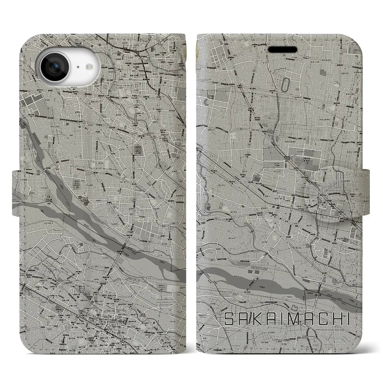 【境町(群馬県)】地図柄iPhoneケース(手帳タイプ)