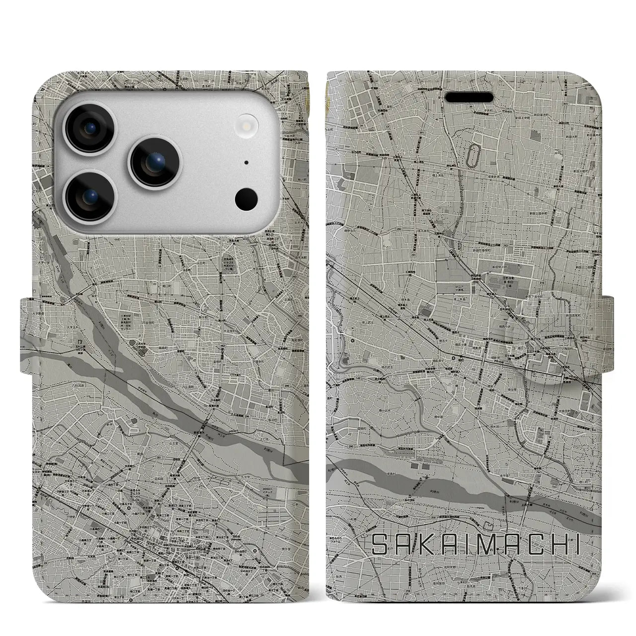 【境町(群馬県)】地図柄iPhoneケース(手帳タイプ)