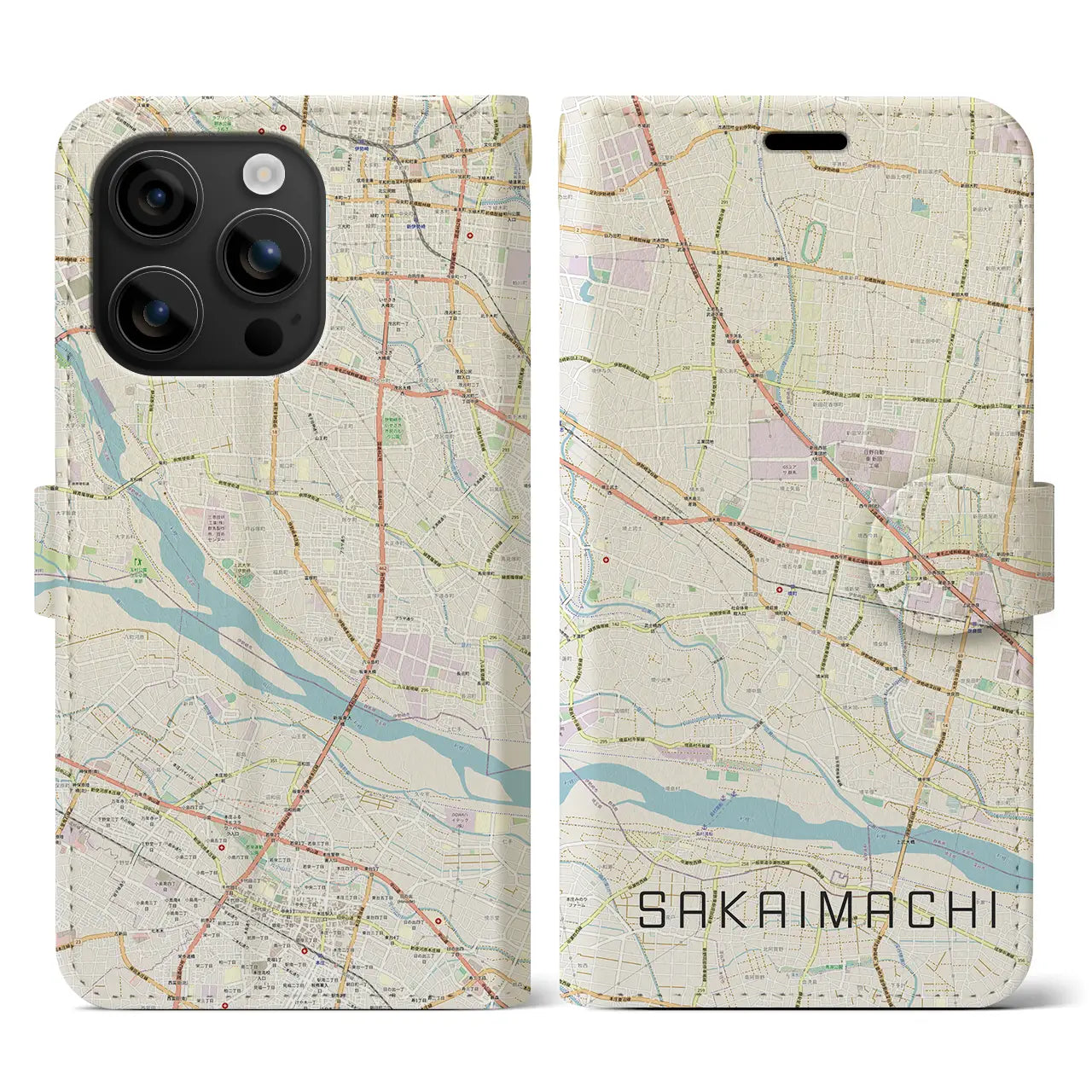 【境町(群馬県)】地図柄iPhoneケース(手帳タイプ)ナチュラル・iPhone 16 用