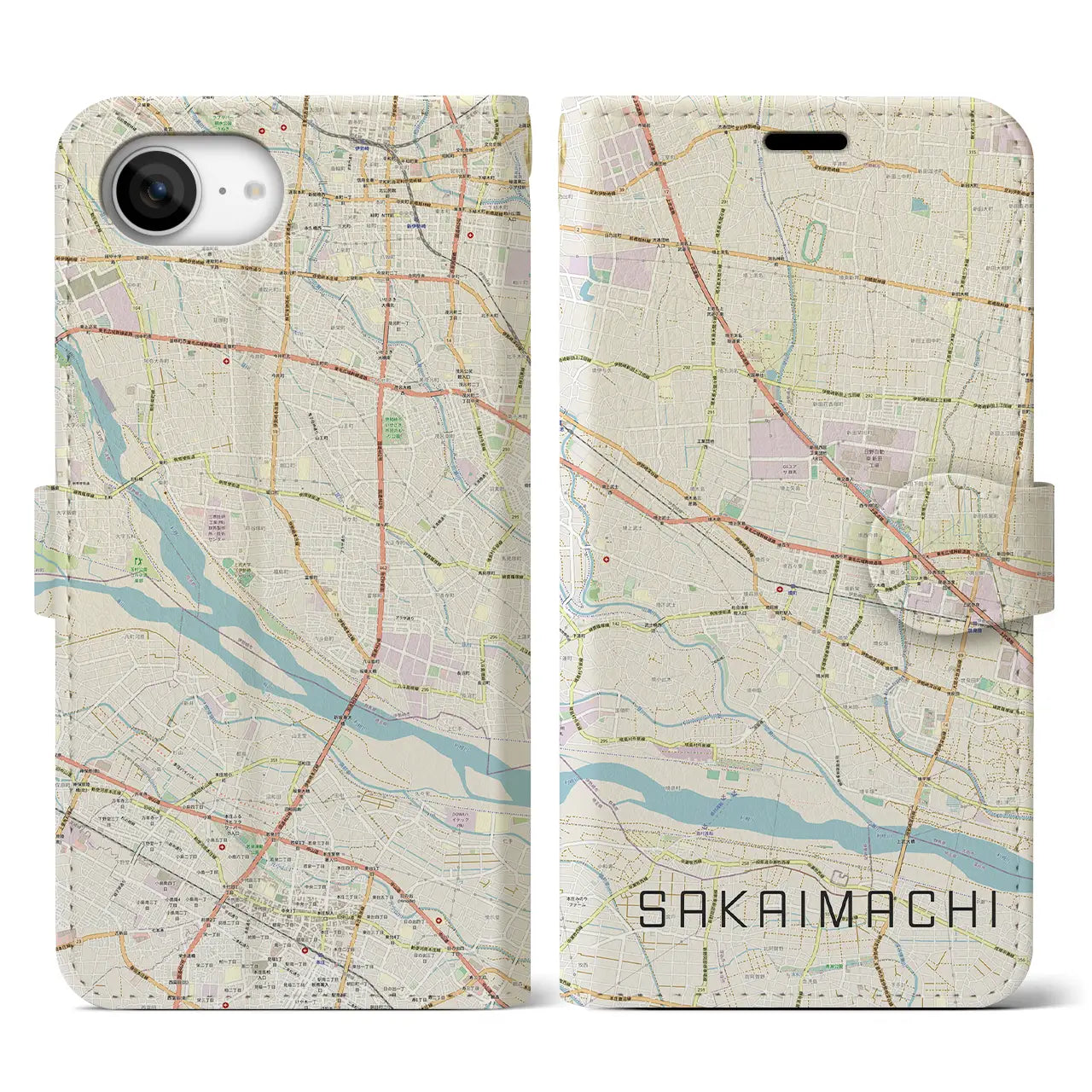 【境町(群馬県)】地図柄iPhoneケース(手帳タイプ)