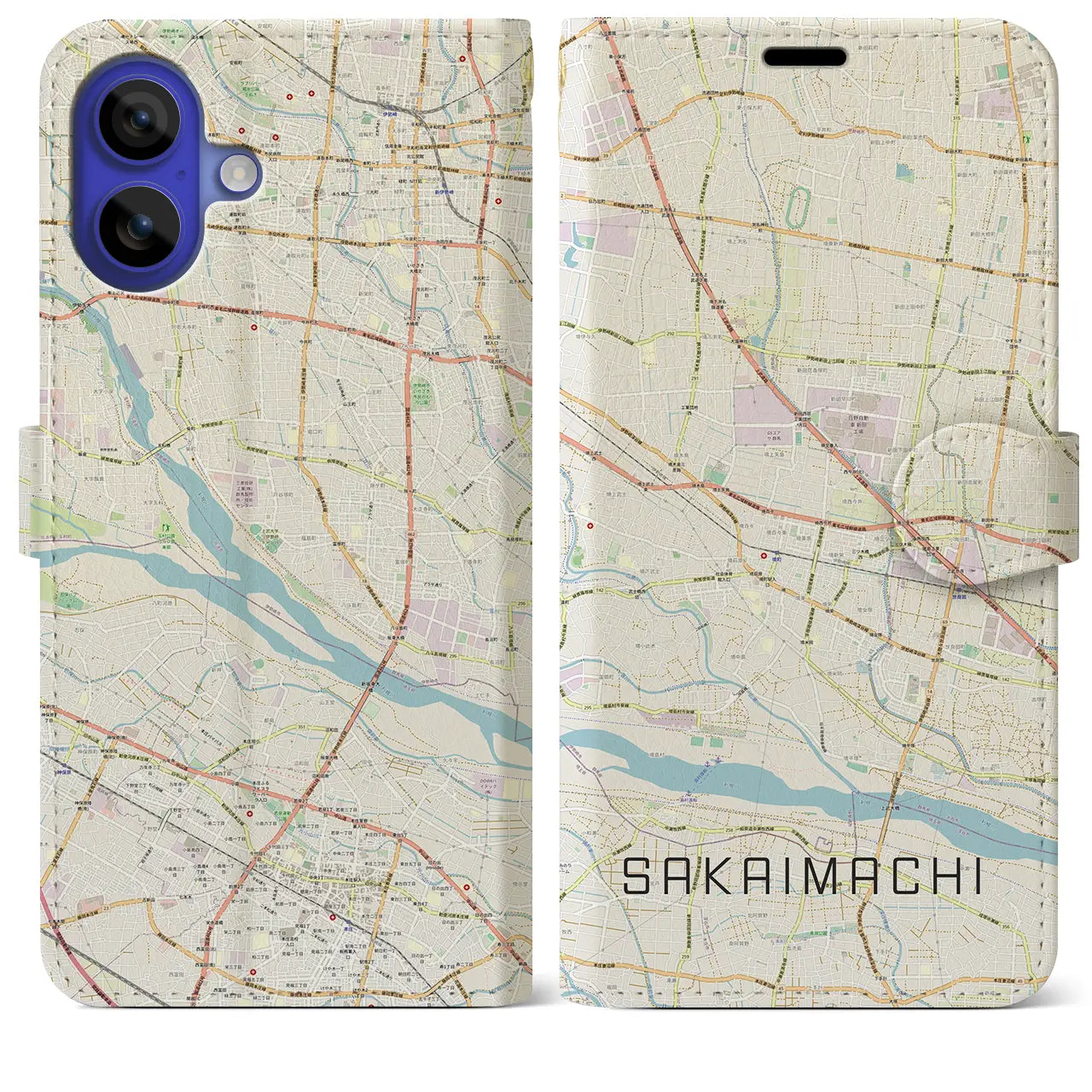【境町(群馬県)】地図柄iPhoneケース(手帳タイプ)ナチュラル・iPhone 16 Pro Max 用
