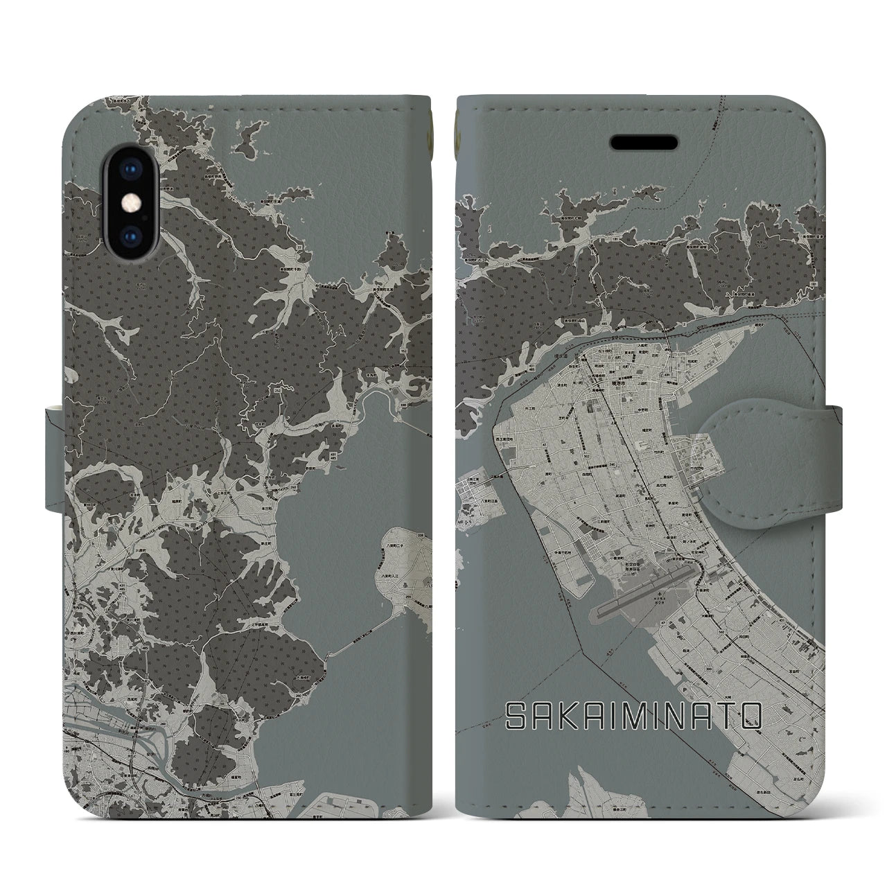 【境港(鳥取県)】地図柄iPhoneケース(手帳タイプ)モノトーン・iPhone XS / X 用