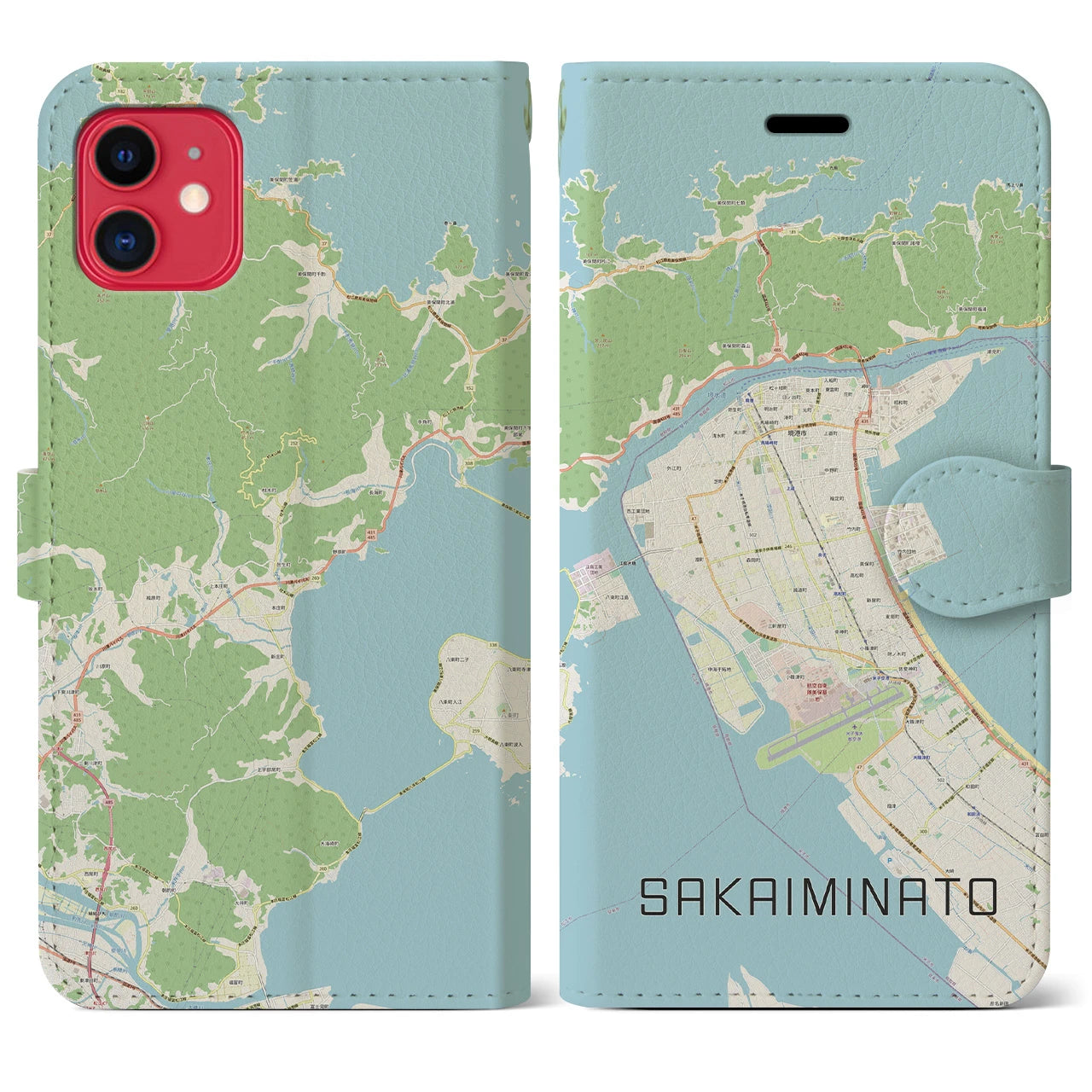 【境港(鳥取県)】地図柄iPhoneケース(手帳タイプ)ナチュラル・iPhone 11 用