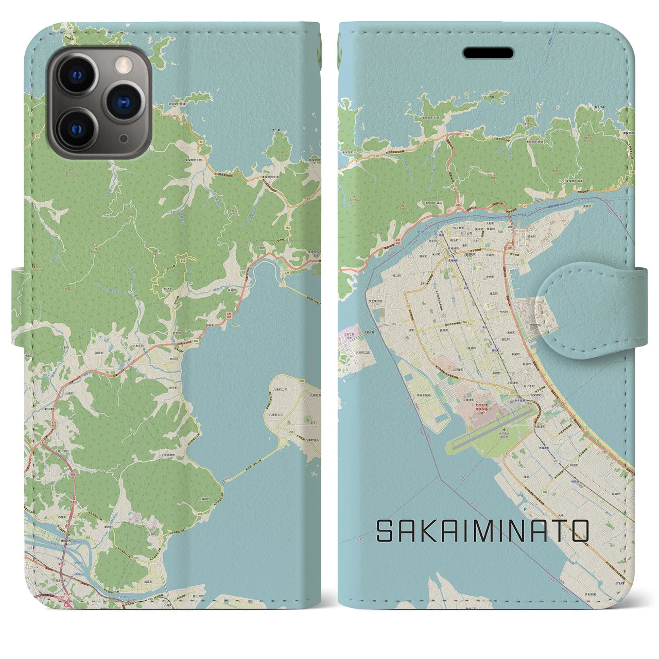 【境港(鳥取県)】地図柄iPhoneケース(手帳タイプ)ナチュラル・iPhone 11 Pro Max 用