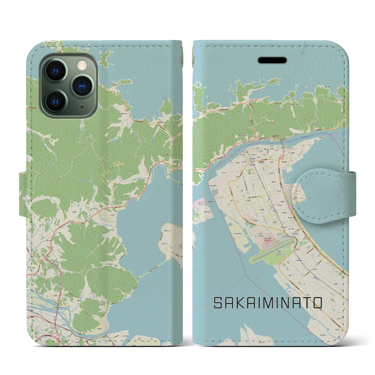 【境港(鳥取県)】地図柄iPhoneケース(手帳タイプ)ナチュラル・iPhone 11 Pro 用