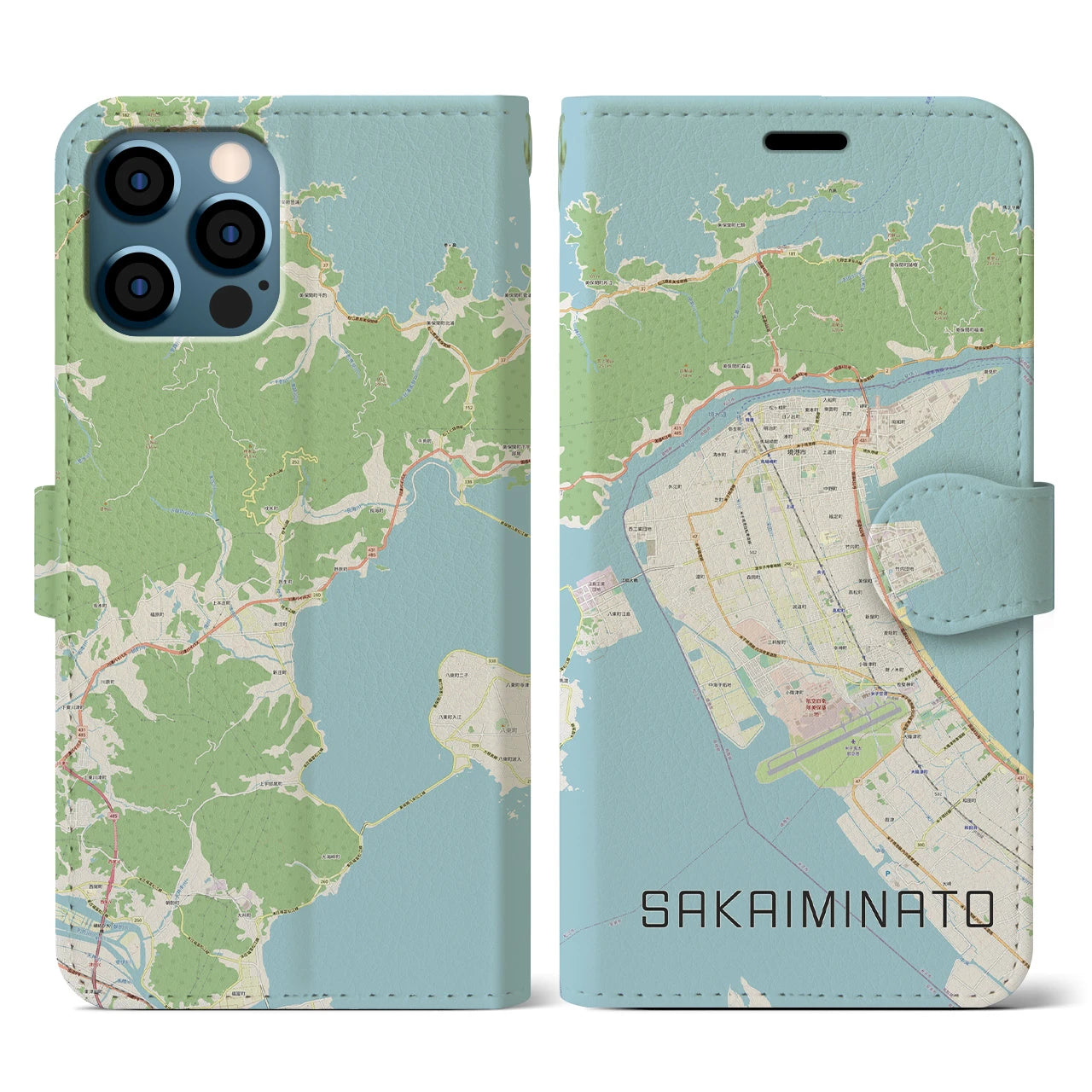 【境港(鳥取県)】地図柄iPhoneケース(手帳タイプ)ナチュラル・iPhone 12 / 12 Pro 用