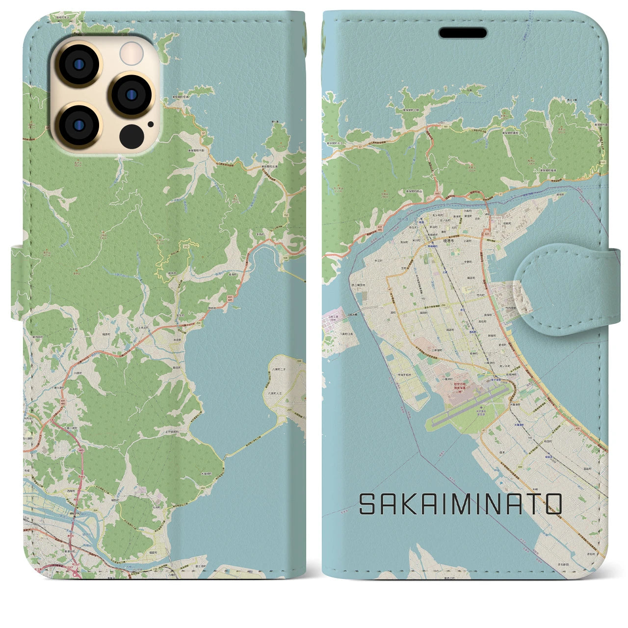 【境港(鳥取県)】地図柄iPhoneケース(手帳タイプ)ナチュラル・iPhone 12 Pro Max 用