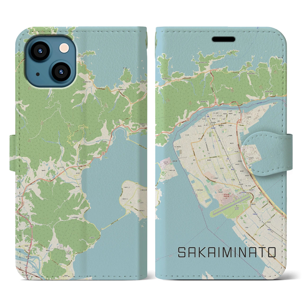 【境港(鳥取県)】地図柄iPhoneケース(手帳タイプ)ナチュラル・iPhone 13 用