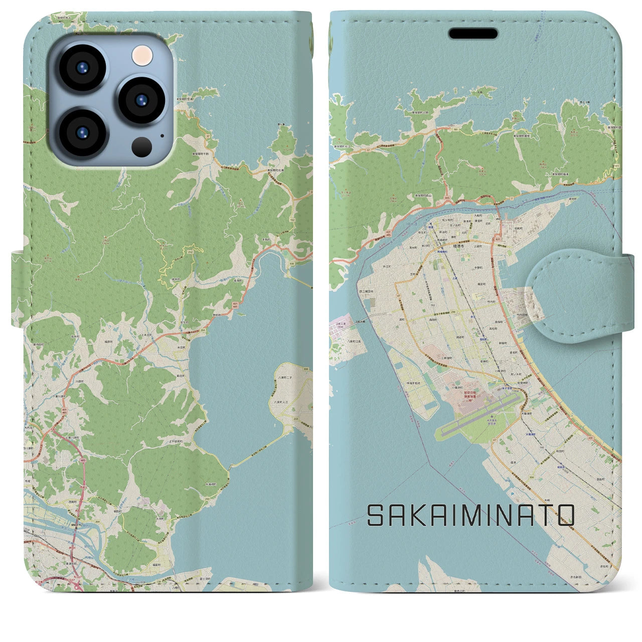 【境港(鳥取県)】地図柄iPhoneケース(手帳タイプ)ナチュラル・iPhone 13 Pro Max 用