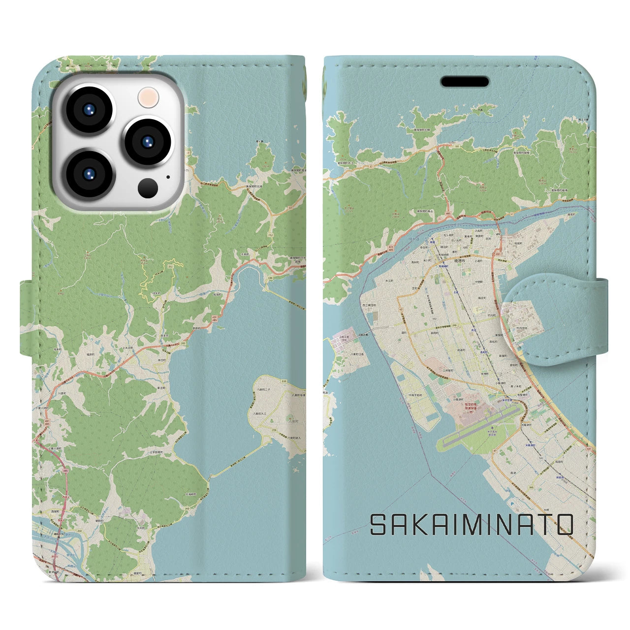【境港(鳥取県)】地図柄iPhoneケース(手帳タイプ)ナチュラル・iPhone 13 Pro 用